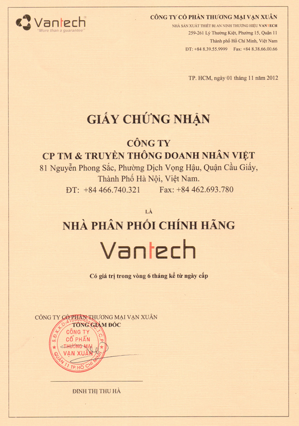 Nhà phân phối hàng đầu thương hiệu Vantech